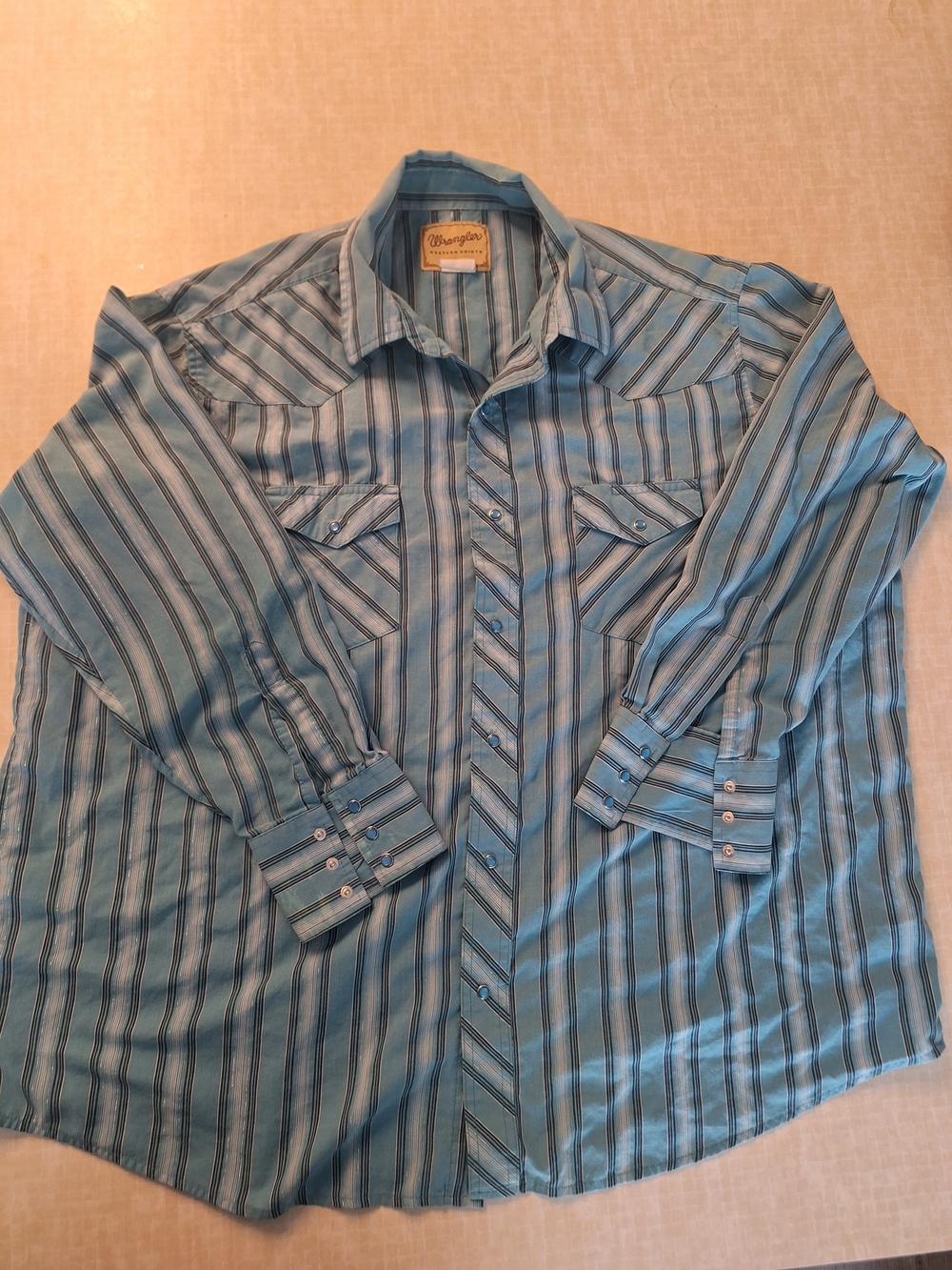 Wrangler Men's Teal Blue Striped Western Button-Down Shirt
